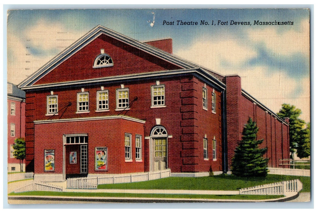 1948 Post Theatre No.1 Exterior Roadside Fort Devens Massachusetts MA Postcard