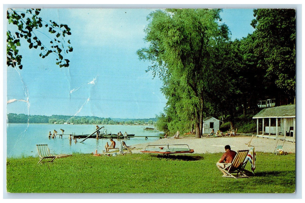 1963 Christiana Lodge & Cottages Edwardsburg Michigan MI Posted Bathing Postcard