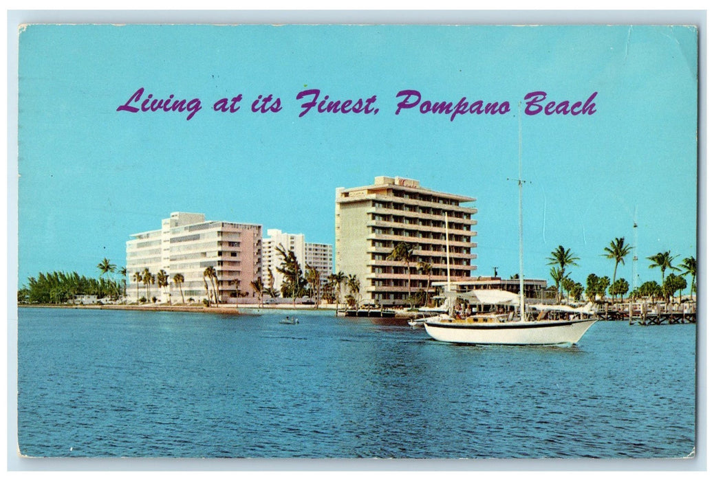 1968 Pompano Beach Sail Boat Building Restaurant Gold Coast Florida FL Postcard