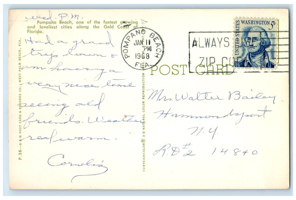 1968 Pompano Beach Sail Boat Building Restaurant Gold Coast Florida FL Postcard