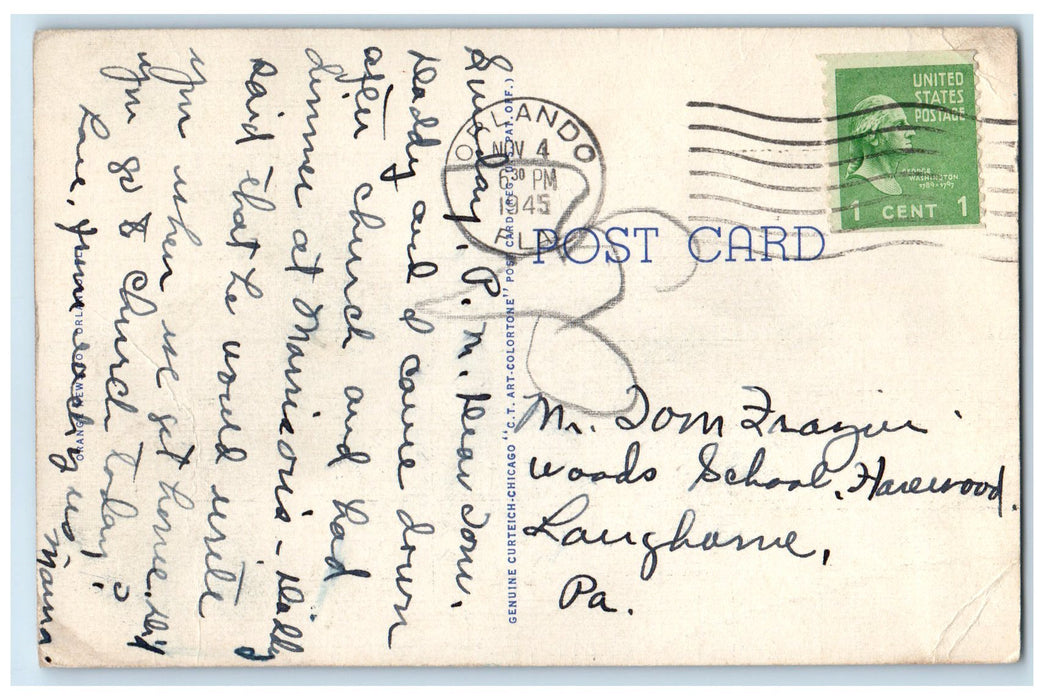 1945 Large Grapefruit Grove Plantation Lake Orlando Florida FL Posted Postcard