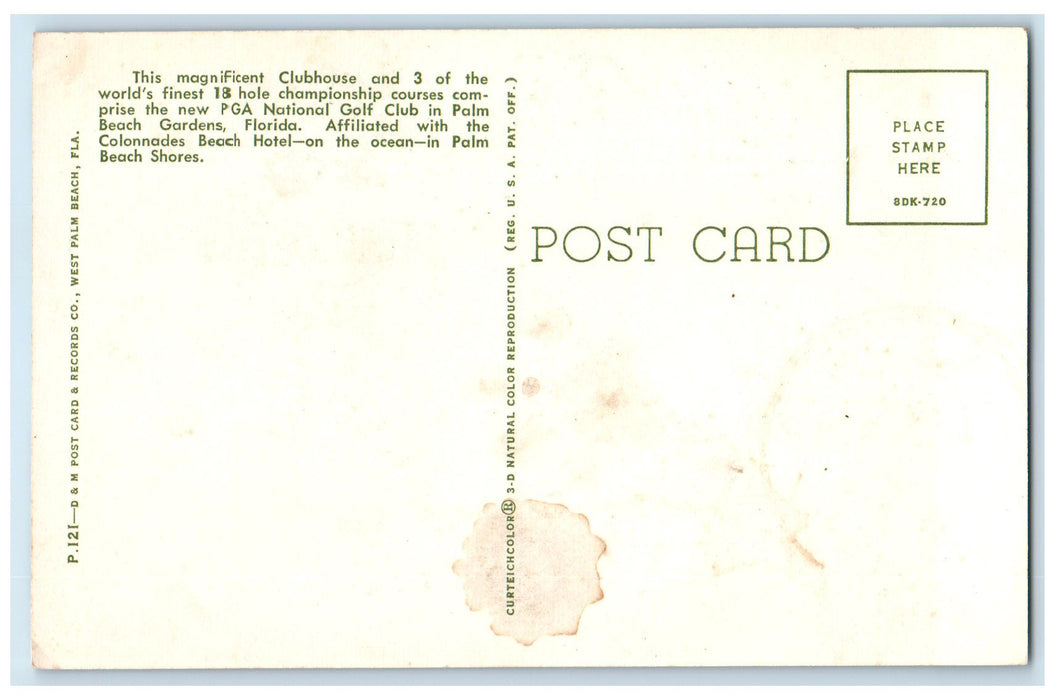c1960's Clubhouse National Golf Club Palm Beaches Gardens Florida FL Postcard