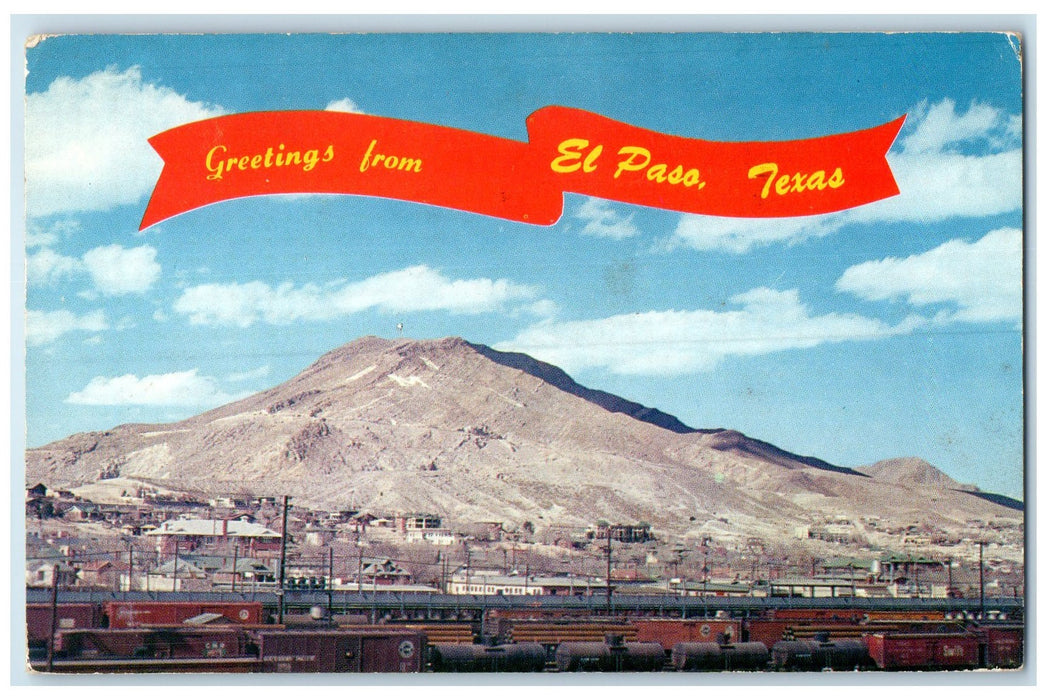 1961 Greetings From El Paso Texas TE Mt. Franklin Famous Landmark Scene Postcard