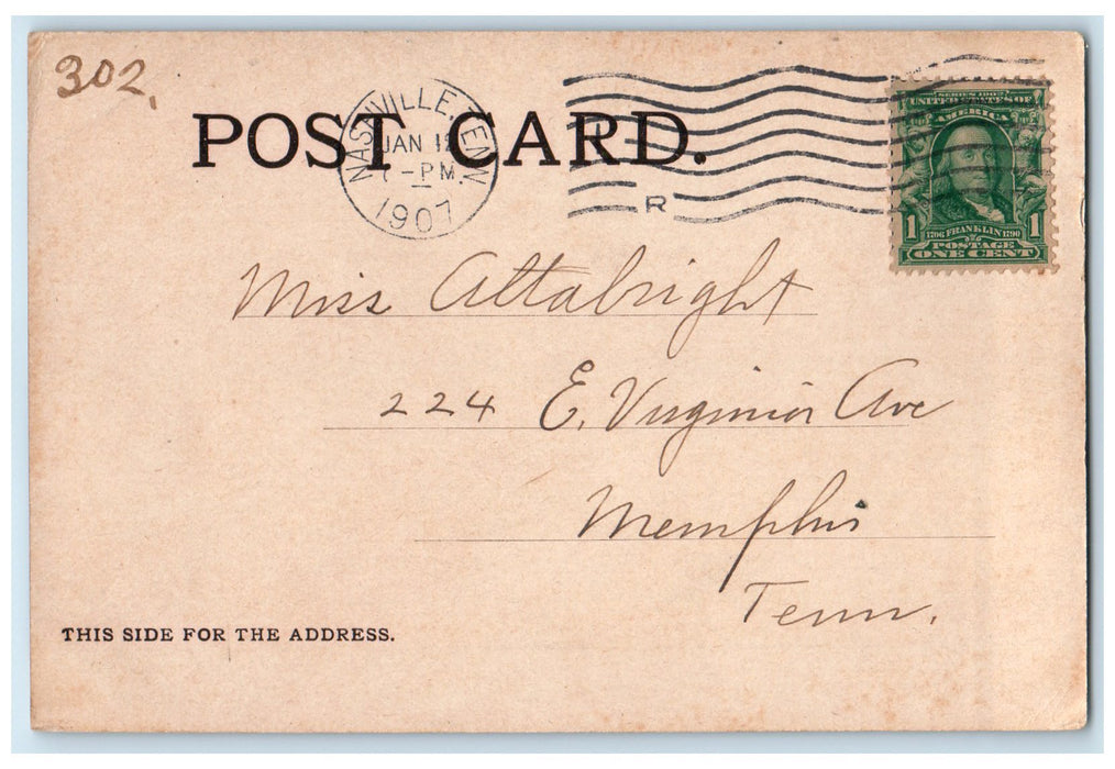 1907 State Capitol Building Tower Road Nashville Tennessee TN Posted Postcard