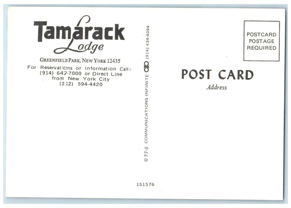 c1960's Tamarack Lodge Sports View Greenfield Park New York NY Unposted Postcard