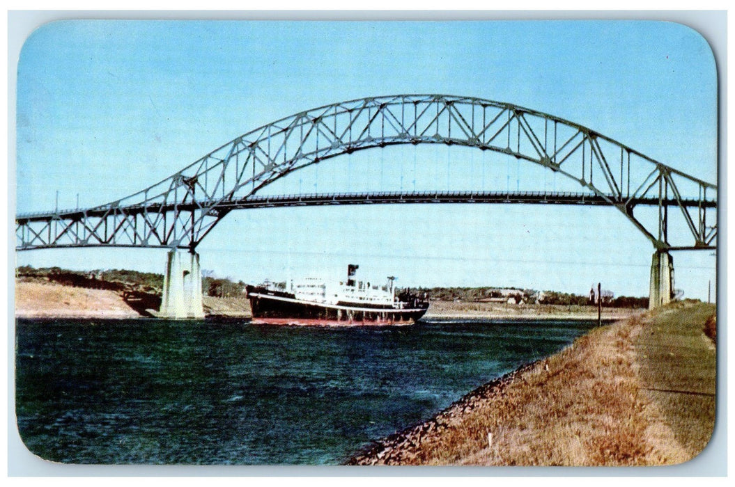 1960 Boat Passing Under Sagamore Bridge Cape Cod Canal Massachusetts MA Postcard