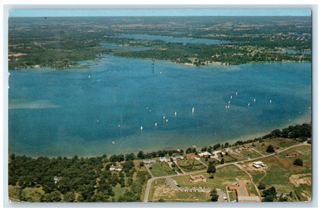 1965 Pontiac Area Of Lakes Residential & Recreational Sail Boat View MI Postcard