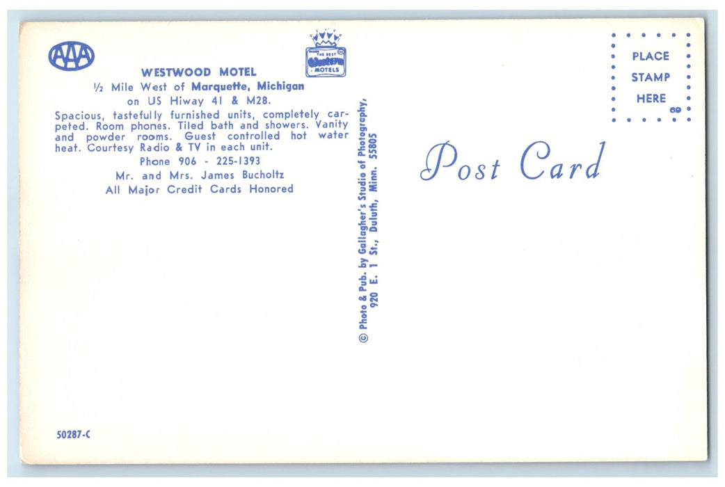 c1950's Westwood Motel Restaurant Dirt Roadside Marquette Michigan MI Postcard