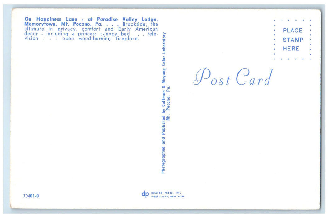 c1950 Paradise Valley Lodge Happiness Lane Memorytown Mount Pocono PA Postcard