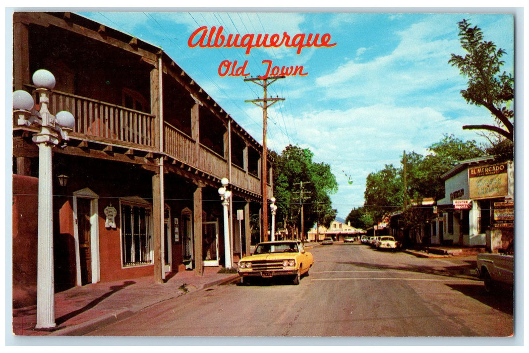 c1950 Old Town Plaza Classic Cars Buildings Albuquerque New Mexico NM Postcard