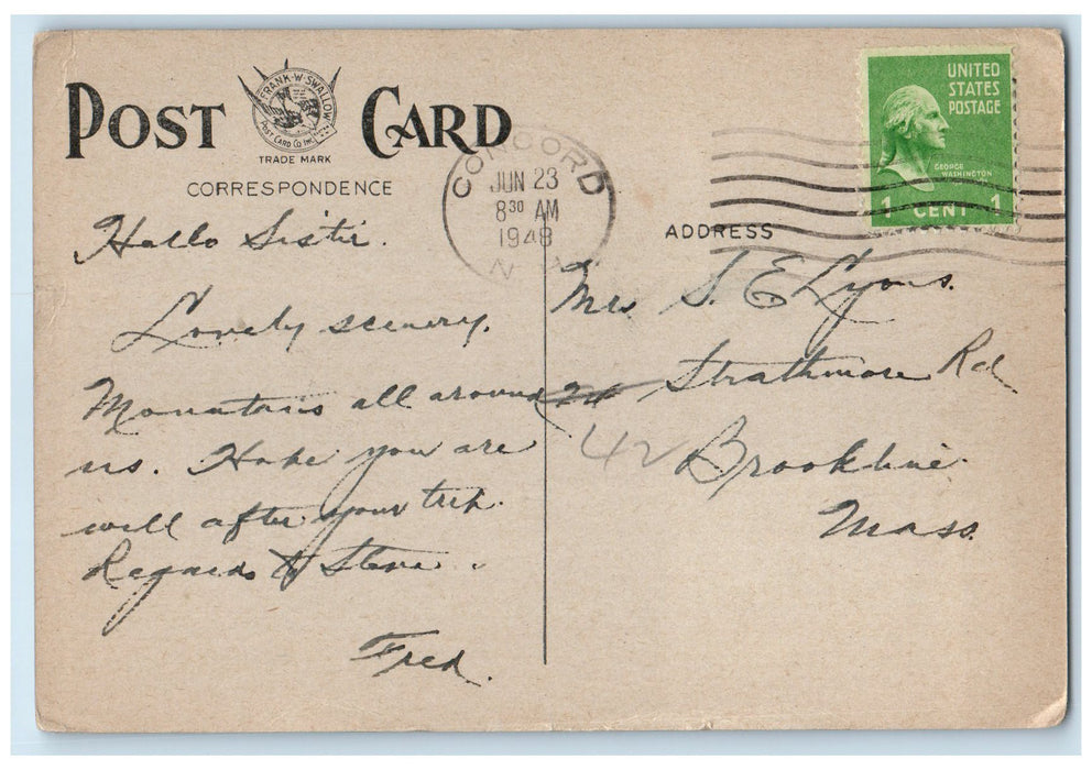 1948 A Beauty Spot Lake Scene Contoocook New Hampshire NH Posted Trees Postcard