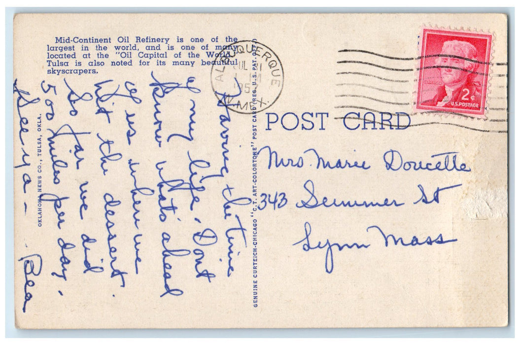 1957 Mid Content Oil Refinery And Skyline Of Tulsa Oklahoma OK Posted Postcard