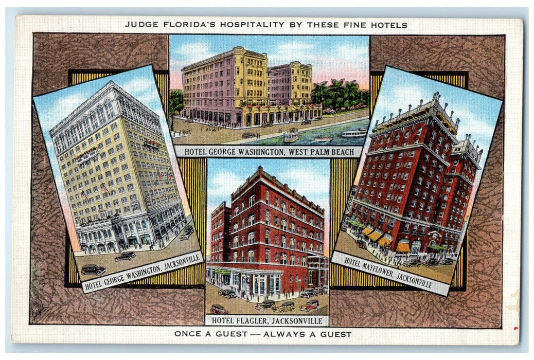 c1940's Kloeppel Hotels Exterior Jacksonville & West Palm Beach Florida Postcard