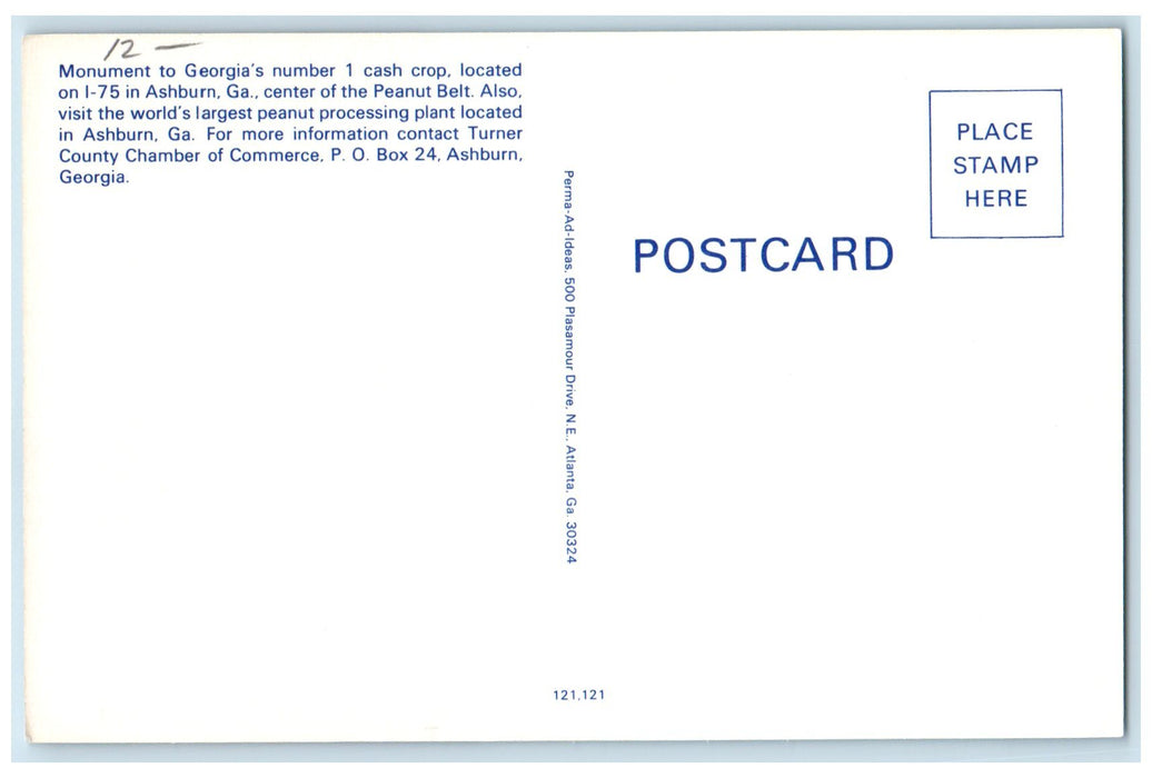 c1960's Monument To Georgia's Number 1 Cash Crop Ashburn Georgia GA Postcard