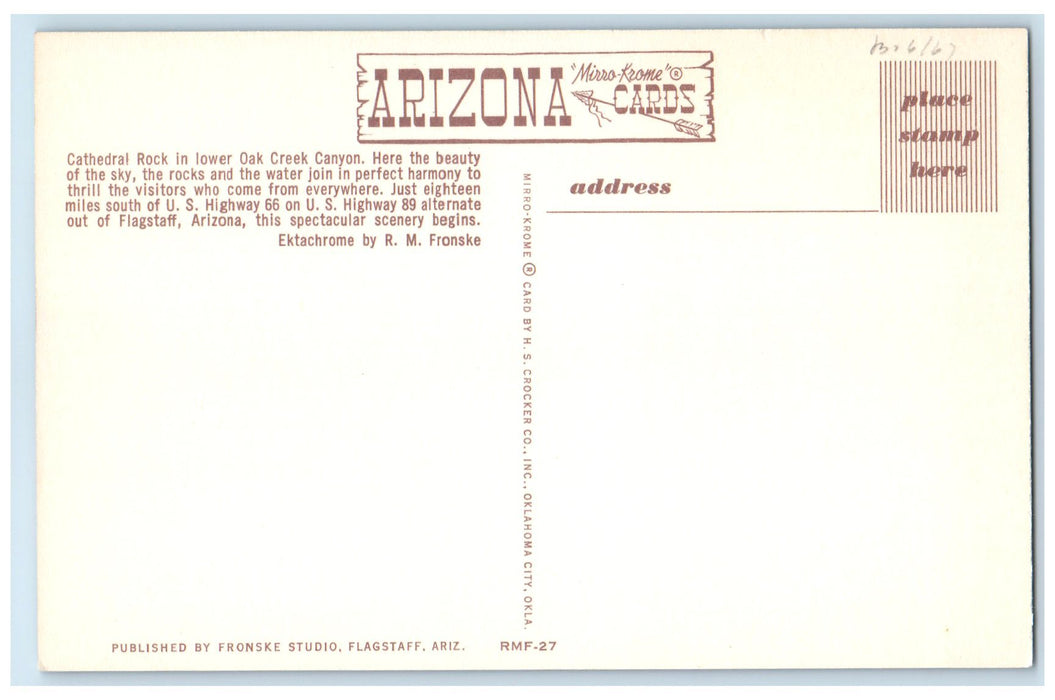 c1950's Cathedral Rock In Lower Oak Creek Canyon Arizona AZ Unposted Postcard