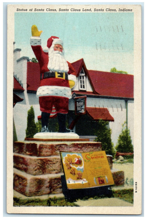 1951 Statue Of Santa Claus Main Lodge Santa Claus Land Santa Claus IN Postcard
