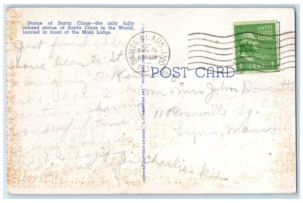 1951 Statue Of Santa Claus Main Lodge Santa Claus Land Santa Claus IN Postcard