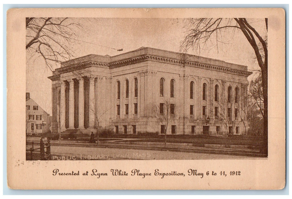 c1940's Public Library Exterior Roadside Lynn Massachusetts MA Unposted Postcard