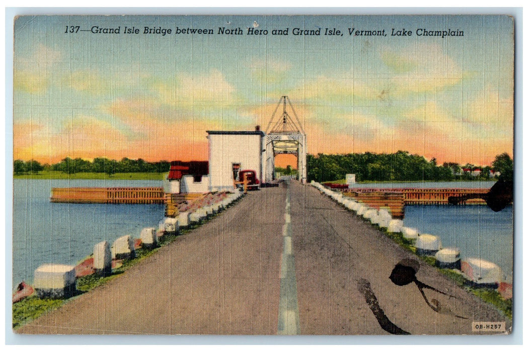 1943 Grand Isle Bridge Between North Hero And Grand Isle Vermont VT Postcard