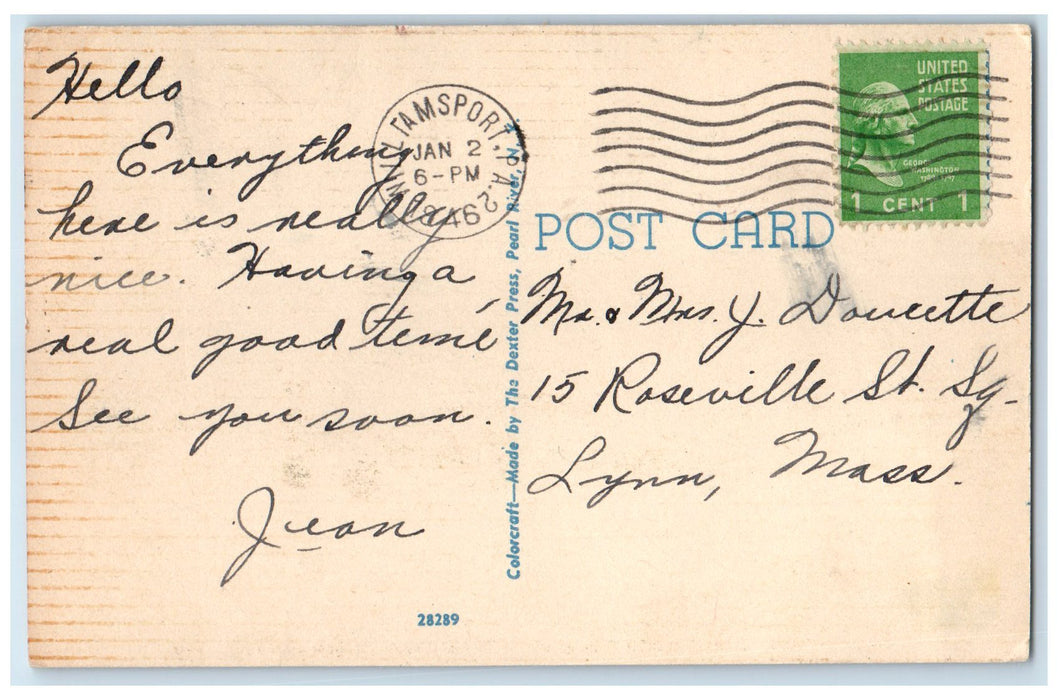 1946 Arrival Of Mail & Passenger Ship Municipal Airport Williamsport PA Postcard