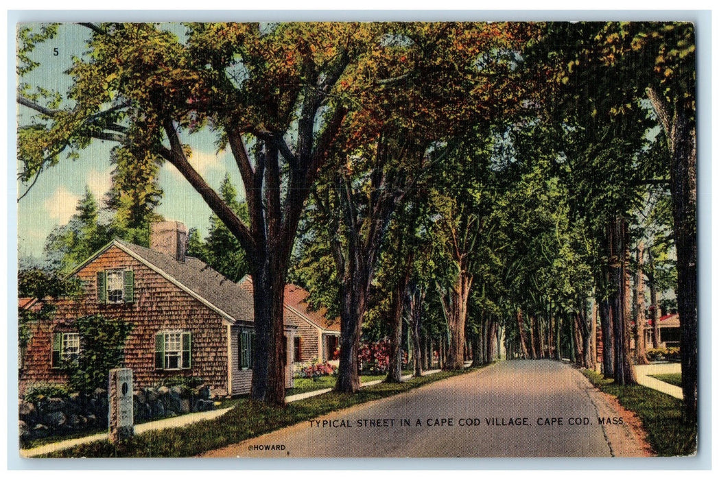 1942 Typical Street In A Cape Cod Village Cape Cod Massachusetts MA Postcard