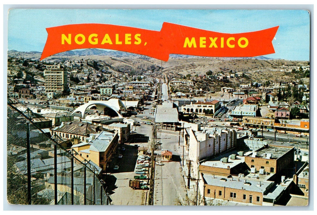 1967 International Boundary Fence Scenic View Buildings Nogales Mexico Postcard