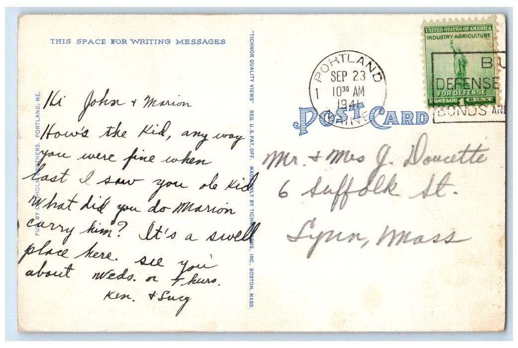 1941 Yacht Regatta Scene Portland Harbor Portland Maine ME Posted Boats Postcard