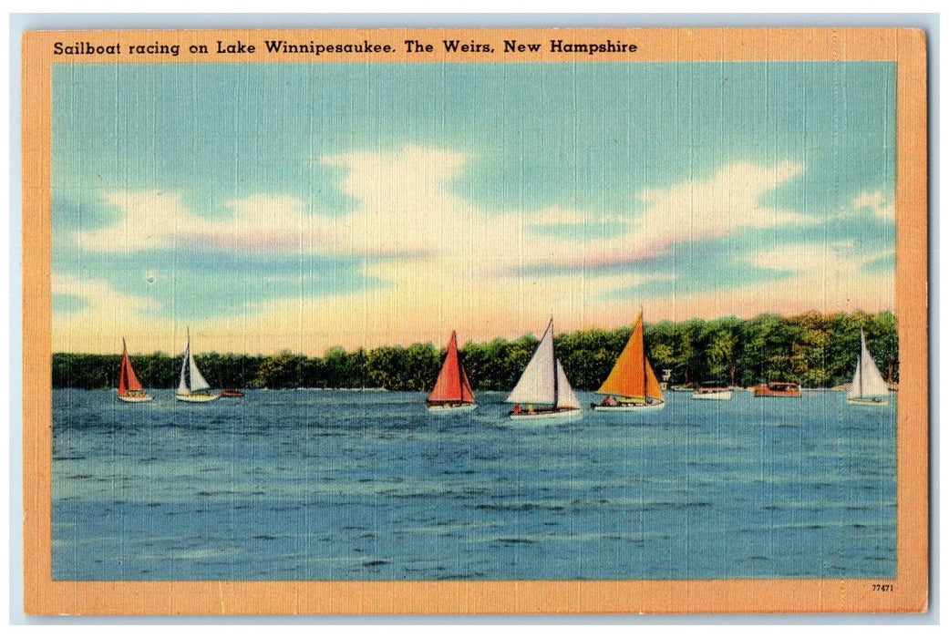 1947 Sailboat Racing On Lake Winnipesaukee The Weirs NH Posted Yachts Postcard