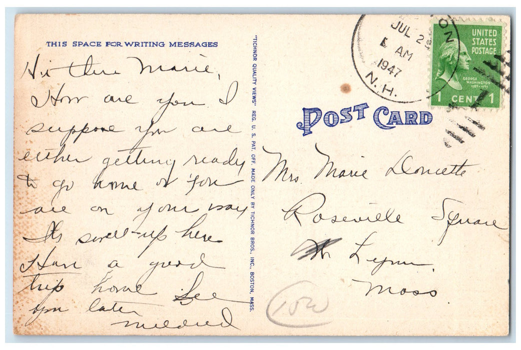 1947 Sailboat Racing On Lake Winnipesaukee The Weirs NH Posted Yachts Postcard