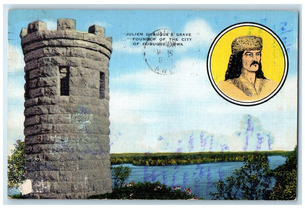 1950 Julien Dubuque's Grave Founder Of The City Dubuque Iowa IA Posted Postcard