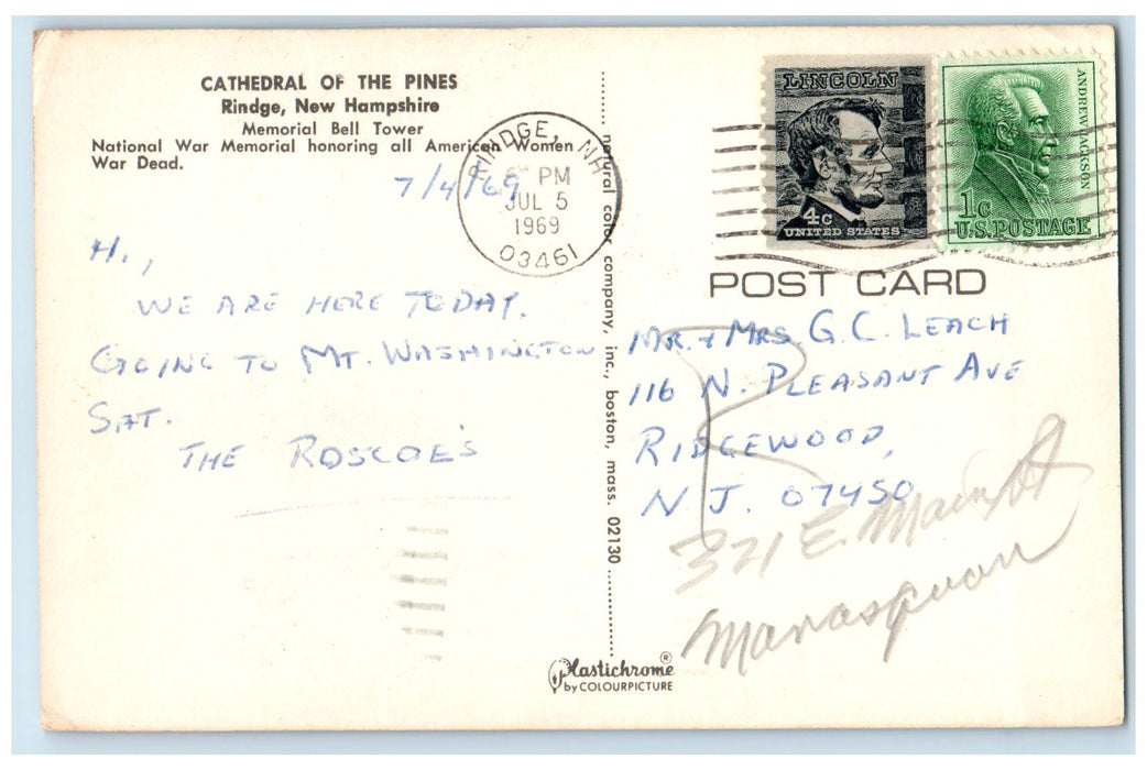 1969 Cathedral Of The Pines Memorial Bell Tower Rindge New Hampshire NH Postcard