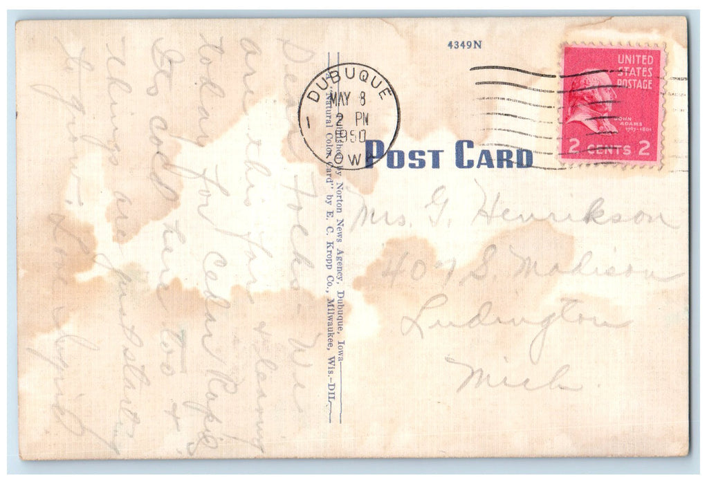 1950 Julien Dubuque's Grave Founder Of The City Dubuque Iowa IA Posted Postcard