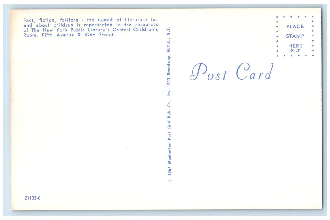 c1950 New York Public Library's Central Childrens Room New York City NY Postcard