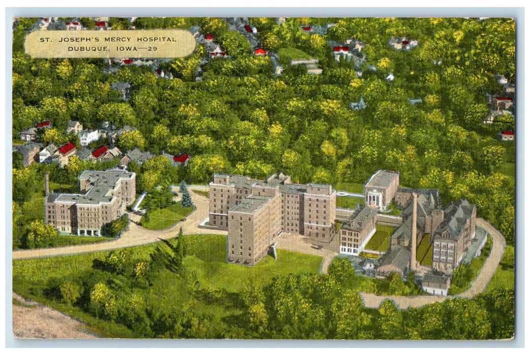1940 Aerial View Of St. Joseph Mercy Hospital Dubuque Iowa IA Posted Postcard