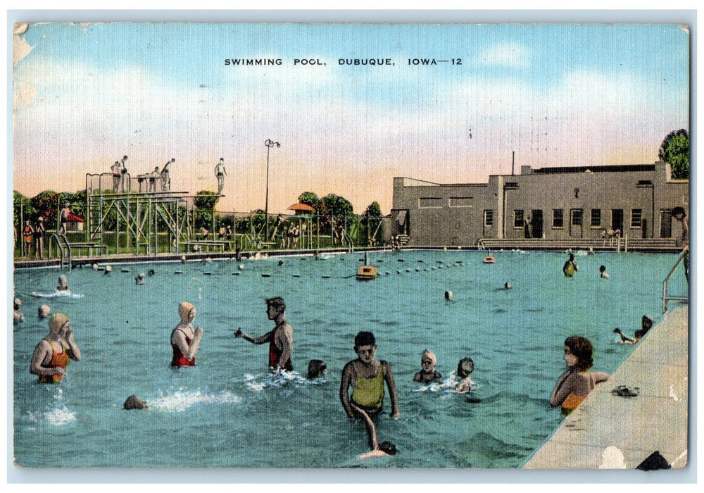 1938 Swimming Pool Divers Bathing Scene Dubuque Iowa IA Posted Vintage Postcard
