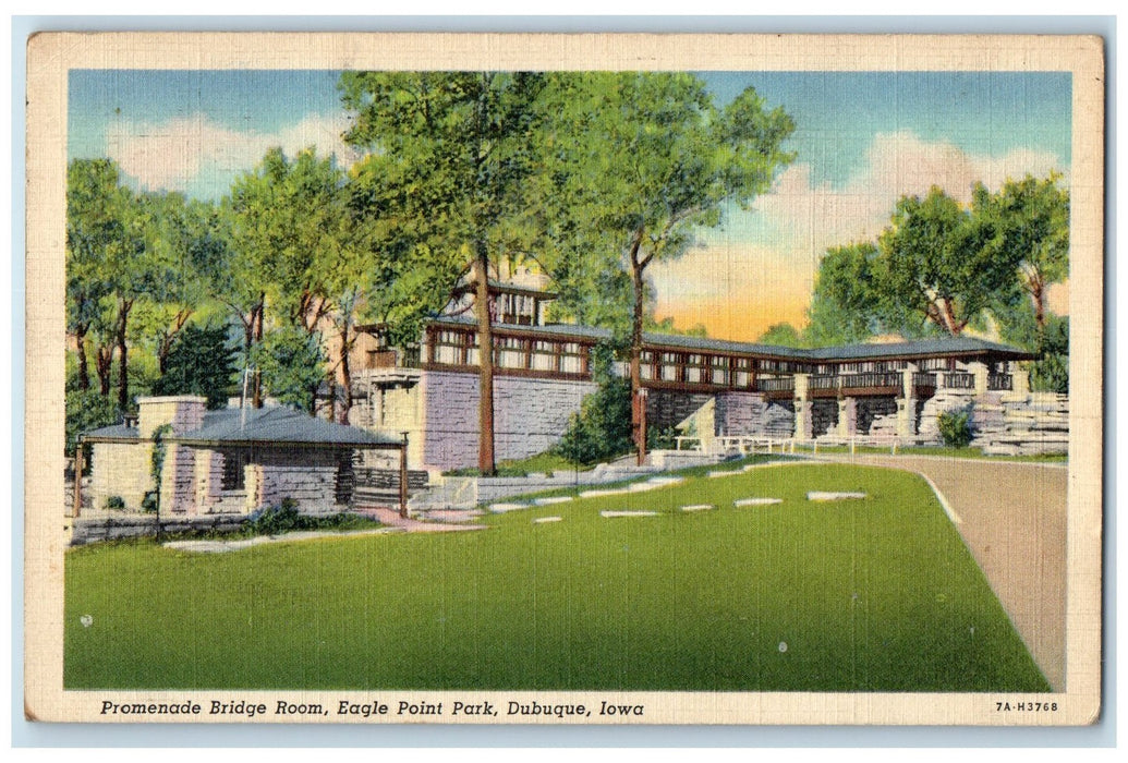 1938 Promenade Bridge Room Eagle Point Park Dubuque Iowa IA Posted Postcard