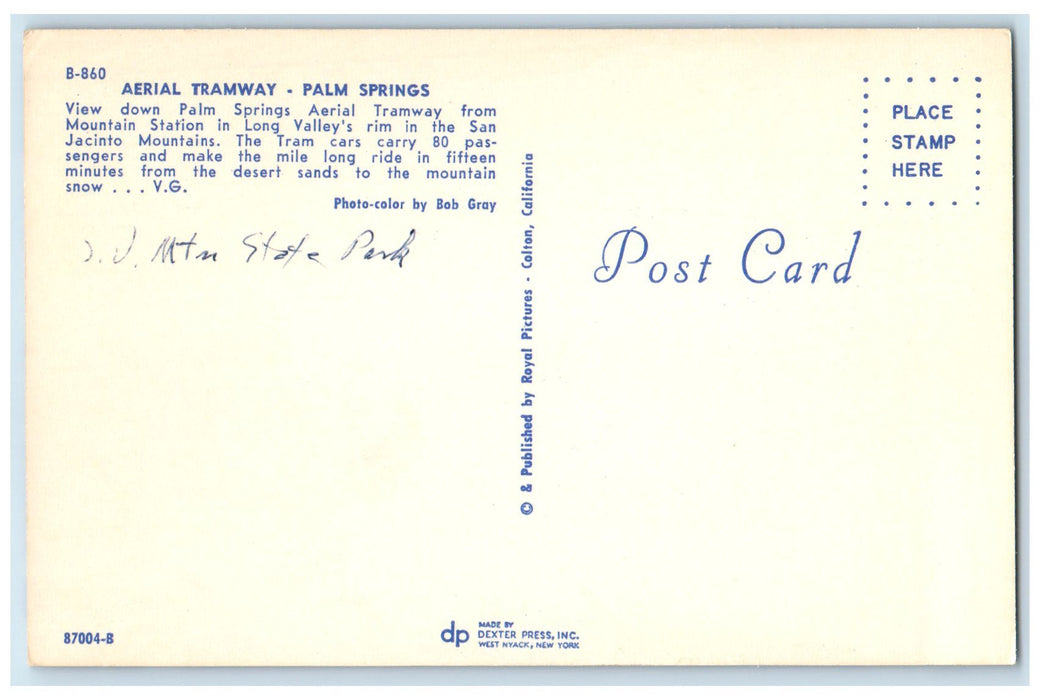 c1950's Aerial Tramway Cable Car Mountain Station Park Palm Springs CA Postcard