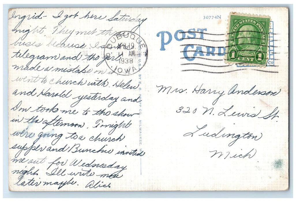 1938 Rock Gardens At Eagle Point Park Pond Scene Dubuque Iowa IA Posted Postcard
