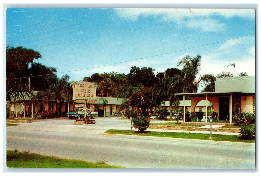 c1950's Tropical Palms Hotel Court Restaurant Daytona Beach Florida FL Postcard