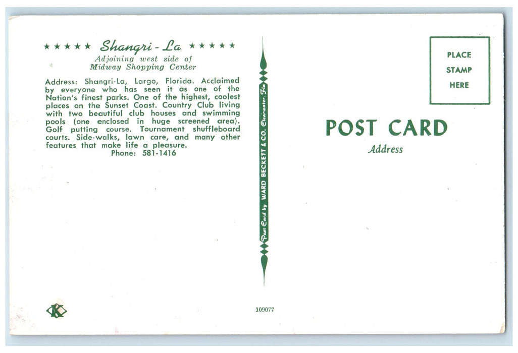c1950 Shangri La Swimming Pool Guests Shopping Center Largo Florida FL Postcard