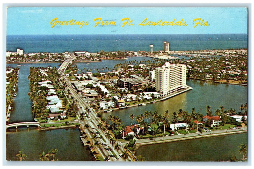 1977 Greetings From Ft. Lauderdale Birds Eye View Building Florida FL Postcard