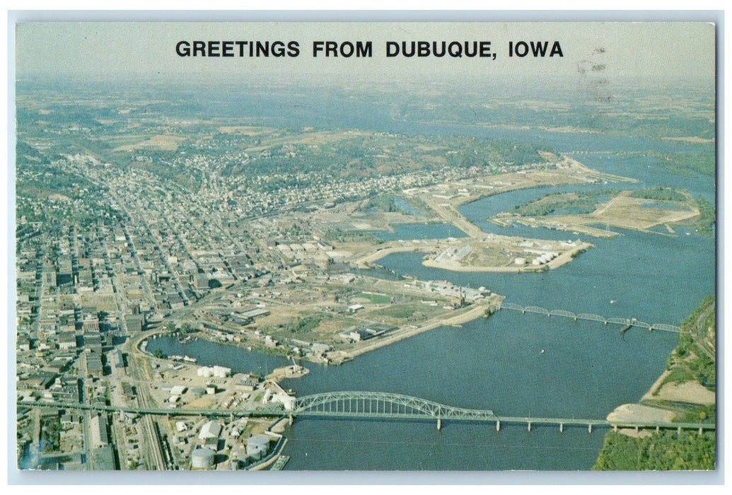 1978 Greetings From Dubuque Iowa IA Posted Looking Iowa-Illinois Bridge Postcard