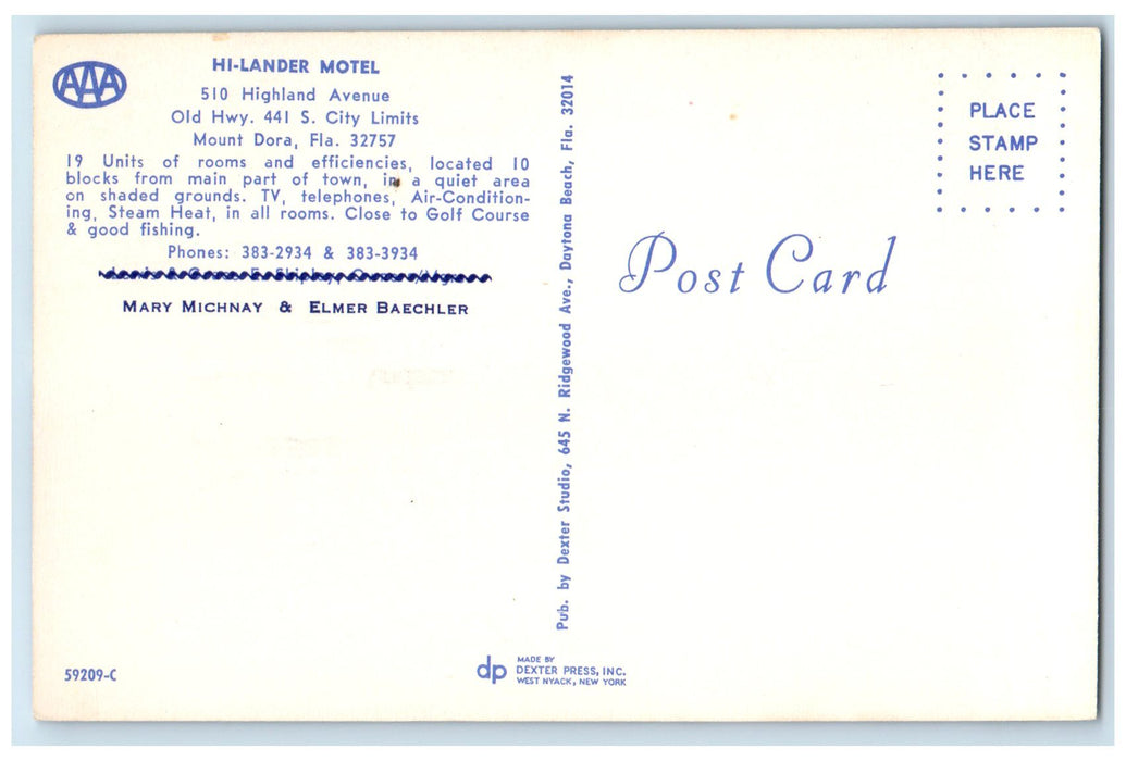 c1950's Hi-lander Motel Multiple View Restaurant Mount Dora Florida FL Postcard