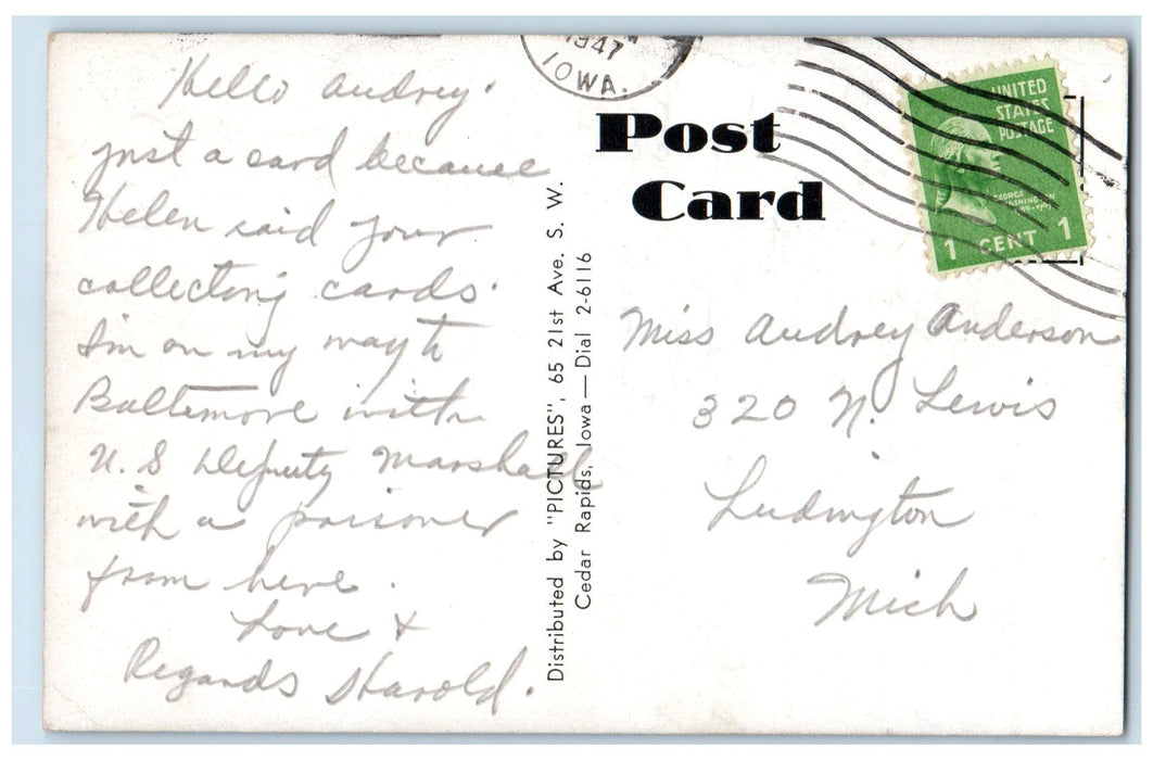 1947 F Avenue Bridge Clouds Scene Cedar Rapids Iowa IA Posted Vintage Postcard