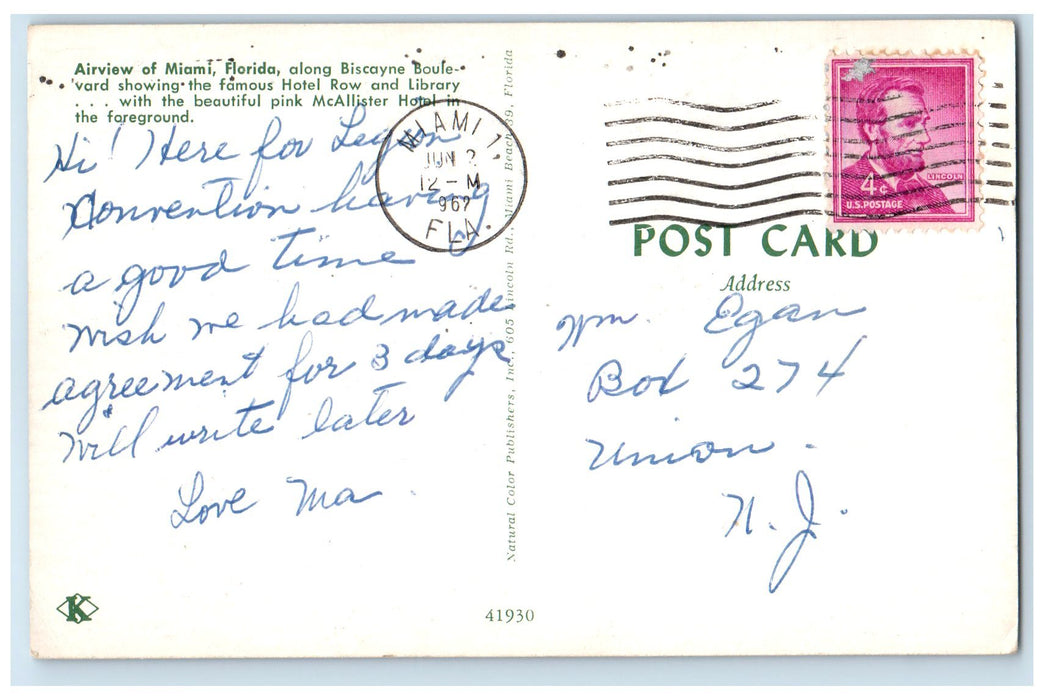 1967 Airview Of Miami Famous Hotel Row & Library Building Florida FL Postcard