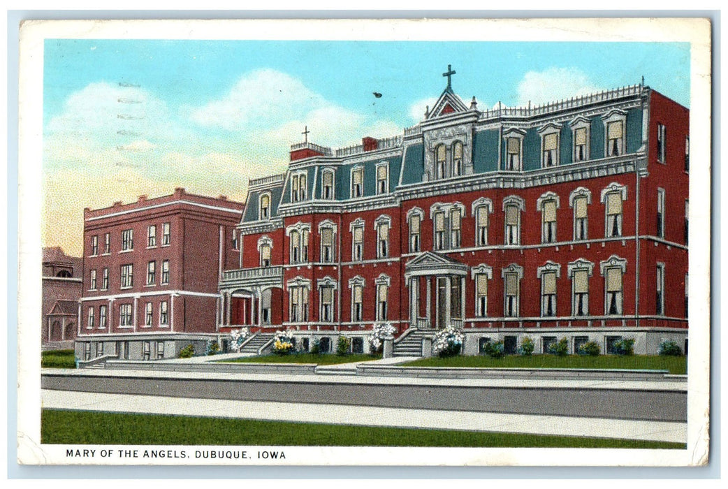 1941 Mary Of The Angels Exterior Roadside Dubuque Iowa IA Posted Flower Postcard