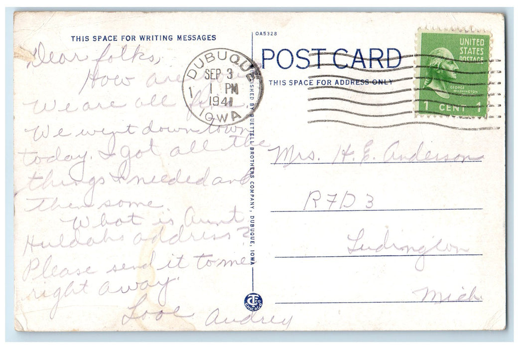 1941 Mary Of The Angels Exterior Roadside Dubuque Iowa IA Posted Flower Postcard
