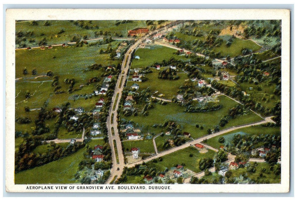 1940 Aeroplane View Of Grandview Ave. Boulevard Dubuque Iowa IA Posted Postcard
