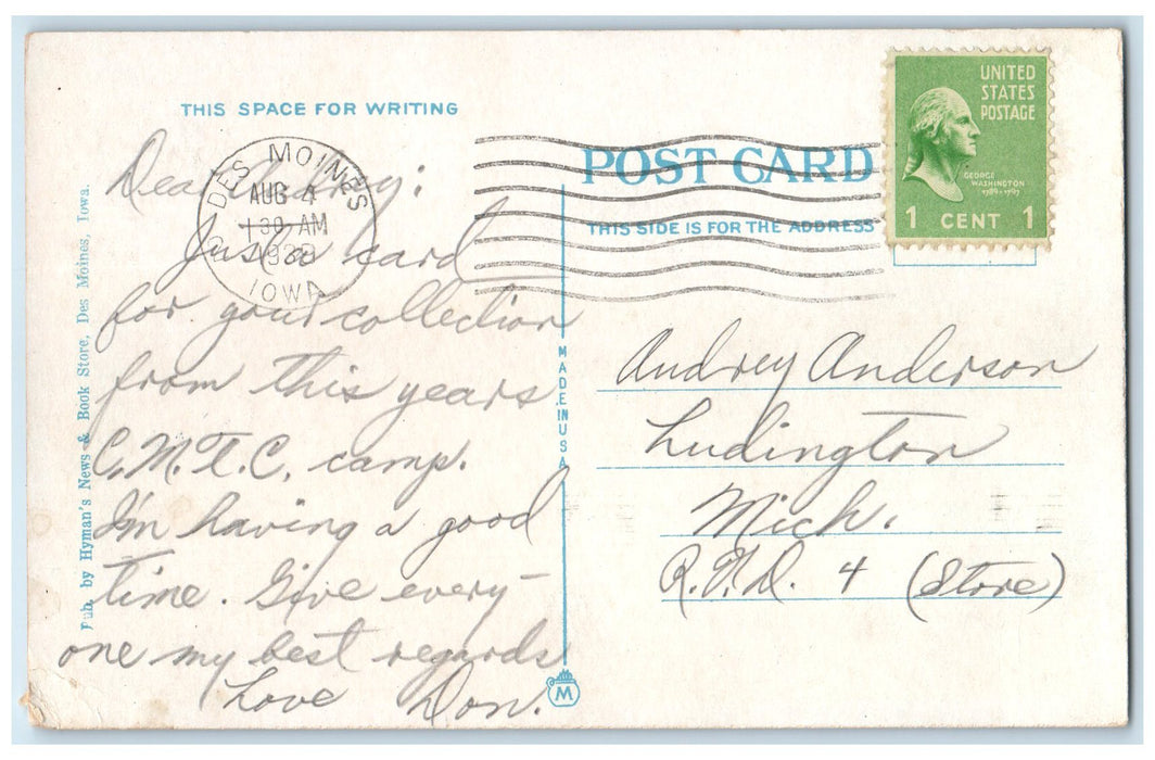 1938 Parade Grounds And Soldiers Quarters Ft. Des Moines Iowa IA Posted Postcard