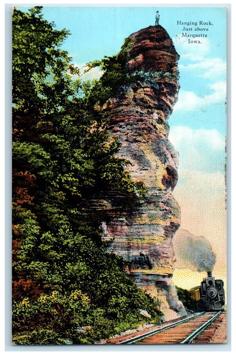 1939 Hanging Rock Just Above Man Standing Marquette Iowa IA Posted Tree Postcard